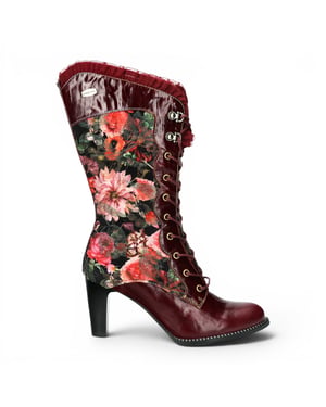Laura Vita Floral Dames Goth Victoriaanse rode leren hoge laarzen met hakken - Alcbane-351