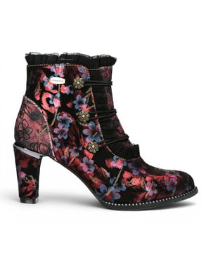 Laura Vita Floral Dames Victoriaanse rode leren enkellaarzen - Alcbaneo-130