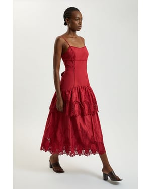Cotton Cutwork Strappy Woven Midi Dress