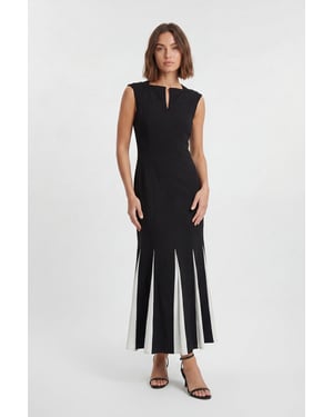 Petite Soft Tailored Contrast Godet Detail Midi Dress