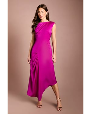Sleeveless V Back Midi Dress With Asymmetric Hem