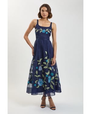 Embroidered Detail Organdie Midi Dress