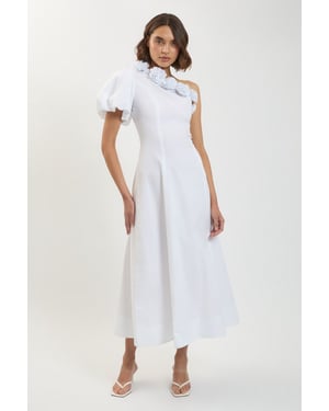 Corsage Detail Cotton Poplin Midi Dress