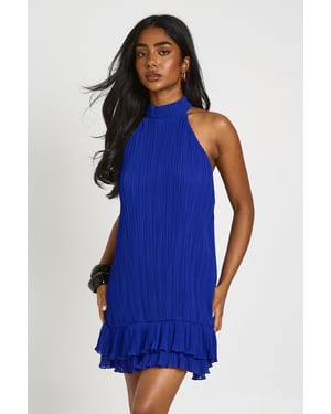 Plisse Double Ruffle Mini Dress