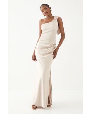 Asymmetric Shoulder Bow Detail Bridesmaid Dress