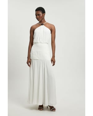 Viscose Georgette Drop Hem Woven Halter Neck Maxi Dress