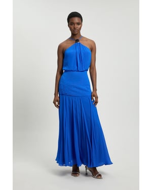 Viscose Georgette Drop Hem Woven Halter Neck Maxi Dress