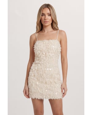 Textured Fluffy Sequin Mix Mini Dress
