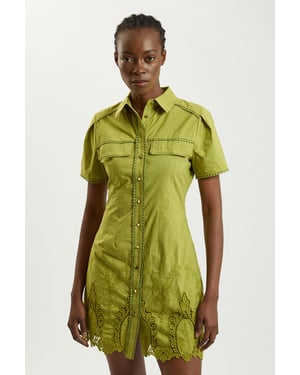 Cotton Cutwork Collared Woven Mini Dress