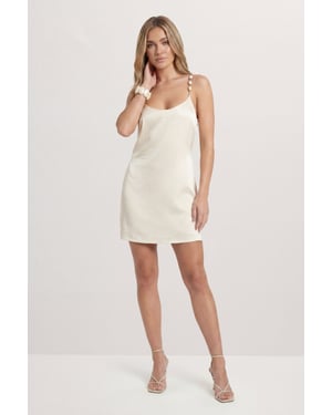 Beaded Trim Backless Satin Mini Dress