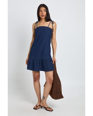 Tall Strappy Dropped Hem Denim Mini Dress