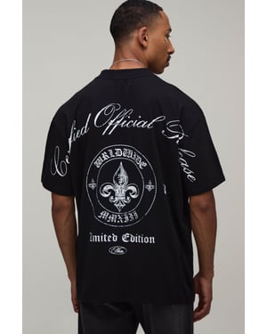 Black Oversized Emblem Over The Seams Print T-Shirt
