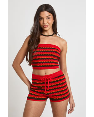 Crochet Wave Stripe Bandeau Knitted Top and Mini Short Co-Ord