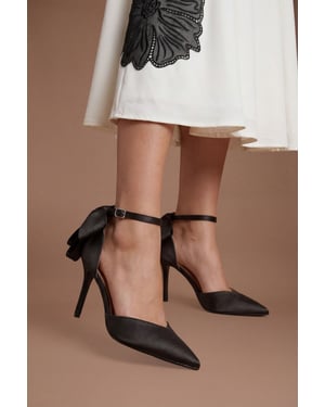 Kittie Satin Bow Pointed High Stiletto Heel Comfort Sock Court Shoes