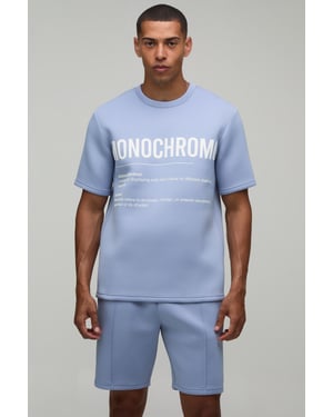 High Build Rubber Print Regular Fit Bonded Scuba T-Shirt & Slim Pintuck Short Set