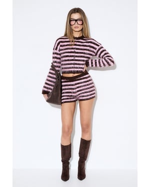 Brushed Stripe Knitted Hot Pant Co-Ord