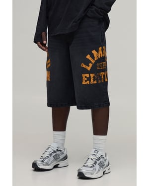 Longline Varsity Print Denim Jorts