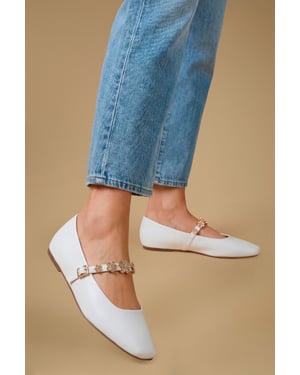 Jem Faux Leather Flower Brooch Detail MaryJane Ballet Pumps