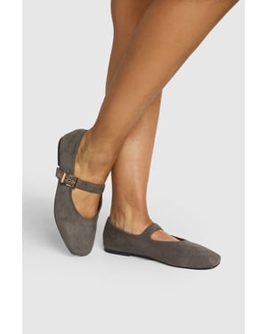 Wide Fit Buckle Detail Mary Jane Ballet Flats