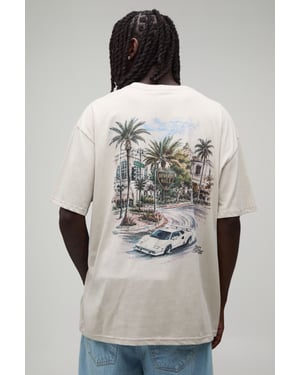 Stone Oversized Palm Beverly Hills Print T-Shirt