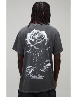 Oversized Rose Print Washed T-Shirt