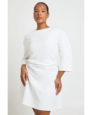 Plus 3/4 Balloon Sleeve Cinch Waist Mini Dress