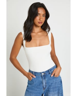 Petite Double Layer Slinky Square Neck Sleeveless Bodysuit