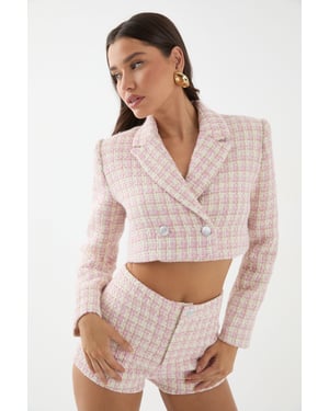 Premium Boucle Cropped Double Breasted Blazer
