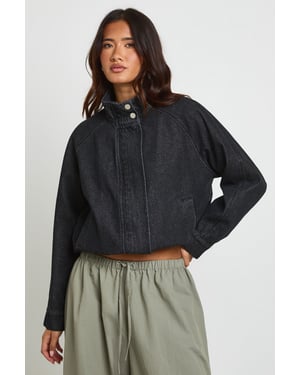 Funnel Neck Denim Bomber Jacket