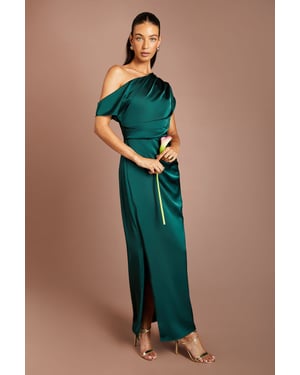 Satin Ruched Detail Off The Shoulder Maxi Bridesmaid Dress