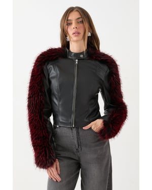 Premium Fur Sleeve Moto Jakcet
