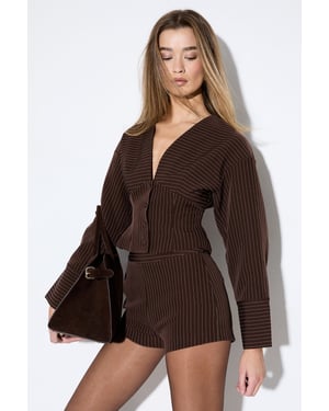Collarless Pinstripe Tailored Jacket Co-Ord