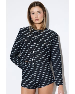 Premium Denim Diamond Textured Denim Trucker Jacket Co-Ord