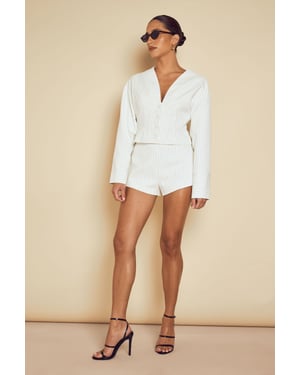 Collarless Pinstripe Tailored Jacket