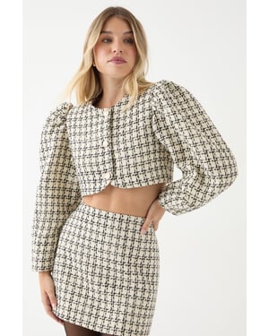 Boucle Cropped Button Down Jacket