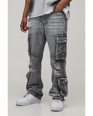 Crease Wash Slim Flare Cargo Jeans