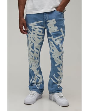Stacked Graffiti Print Flared Jeans