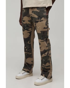 Camo Slim Flared Paint Splatter Gusset Carpenter Jeans