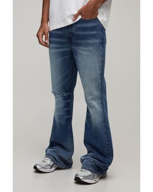 Crease Wash Ripped Knee Flared Jeans