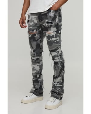 Camo Stacked Skinny Flared Distressed Jeans