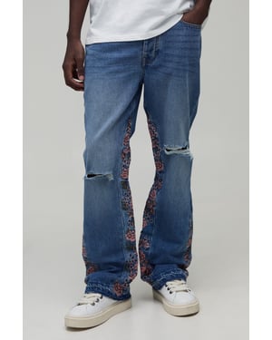 Floral Gusset Ripped Knee Slim Flared Jeans