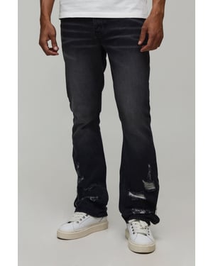 Ripped Zip Hem Slim Stacked Flared Jeans
