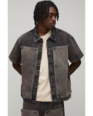 Removable Carpenter Panel Boxy Oversized Denim Shirt