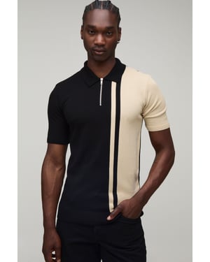 Tall Short Sleeve Muscle Fit Colour Block Knit Polo