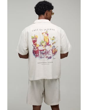 Printed Linen Look Regular Fit Shirt & Short Set