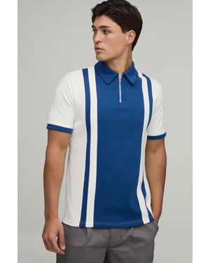Slim Panelled Zip Neck Interlock Polo