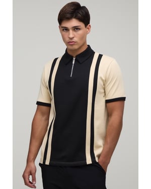 Slim Panelled Zip Neck Interlock Polo