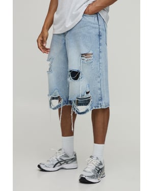 Fade Wash Extreme Distressed Longline Jorts