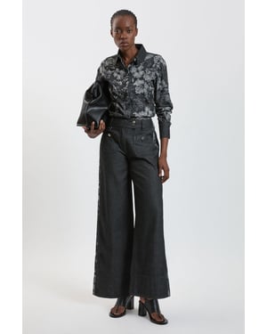 Jacquard Denim Contrast Collar and Cuff Shirt