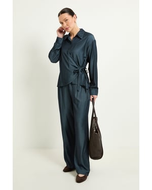 Denim Look Tie Side Shirt Co Ord